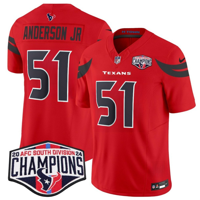 Personalized Men’s Houston Texans #51 Will Anderson Jr. Red F.U.S.E. 2024 AFC South Division Champions Limited Stitched Football Jersey