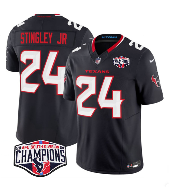 Personalized Men’s Houston Texans #24 Derek Stingley Jr. Navy F.U.S.E. 2024 AFC South Division Champions Limited Stitched Football Jersey