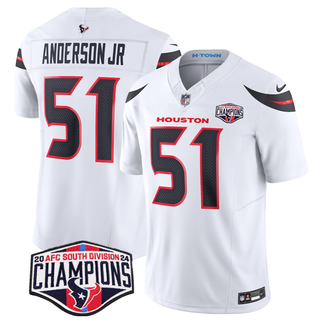 Personalized Men’s Houston Texans #51 Will Anderson Jr. White F.U.S.E. 2024 AFC South Division Champions Limited Stitched Football Jersey