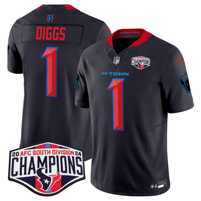 Personalized Men’s Houston Texans #1 Stefon Diggs Navy 2nd Alternate F.U.S.E. 2024 AFC South Division Champions Limited Stitched Football Jersey