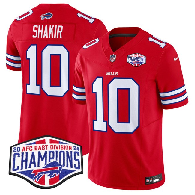 Personalized Men’s Buffalo Bills #10 Khalil Shakir Red F.U.S.E. 2024 AFC East Division Champions Limited Stitched Football Jersey