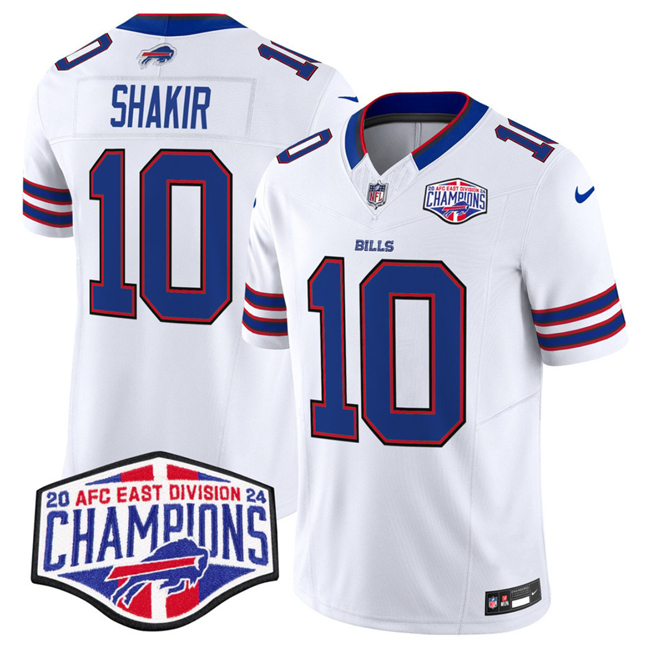 Personalized Men’s Buffalo Bills #10 Khalil Shakir White F.U.S.E. 2024 AFC East Division Champions Limited Stitched Football Jersey