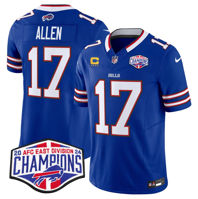 Personalized Men’s Buffalo Bills #17 Josh Allen Royal F.U.S.E. 2024 AFC East Division Champions With 4-Star C Ptach Limited Stitched Football Jersey