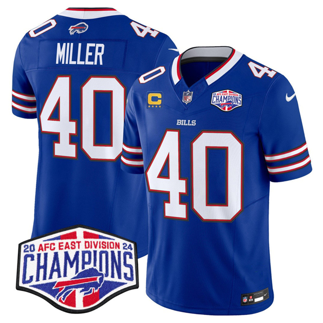 Personalized Men’s Buffalo Bills #40 Von Miller Royal F.U.S.E. 2024 AFC East Division Champions With 4-Star C Ptach Limited Stitched Football Jersey