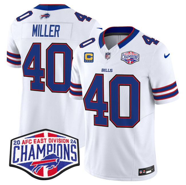 Personalized Men’s Buffalo Bills #40 Von Miller White F.U.S.E. 2024 AFC East Division Champions With 4-Star C Ptach Limited Stitched Football Jersey
