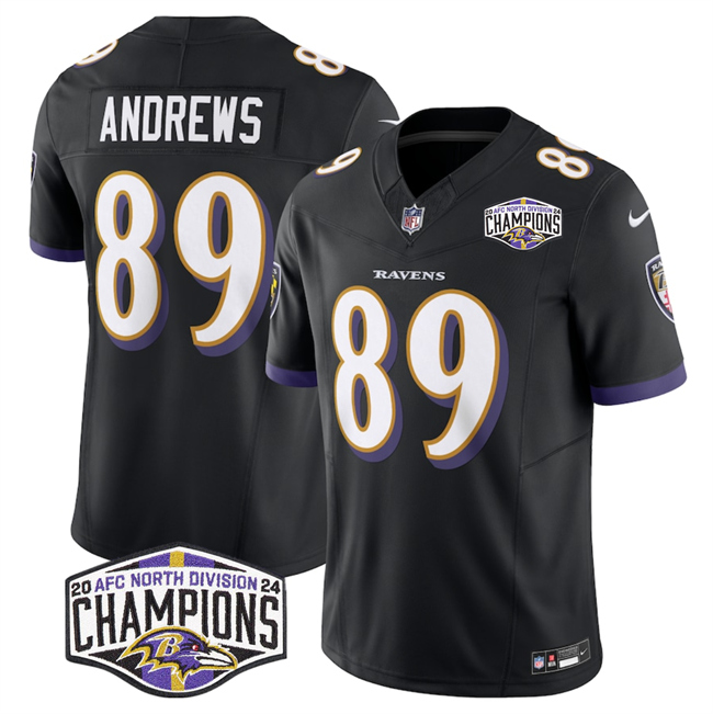 Personalized Men’s Baltimore Ravens #89 Mark Andrews Black F.U.S.E 2024 AFC North Division Champions Limited Football Jersey