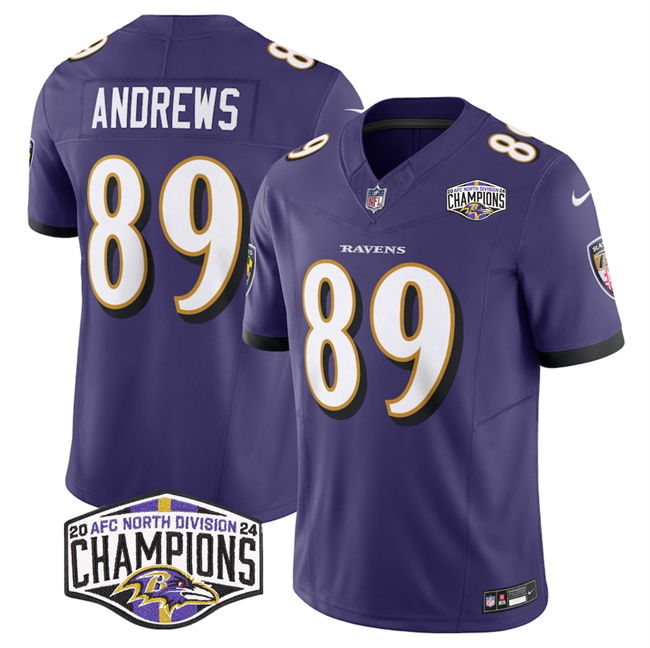 Personalized Men’s Baltimore Ravens #89 Mark Andrews Purple F.U.S.E 2024 AFC North Division Champions Limited Football Jersey