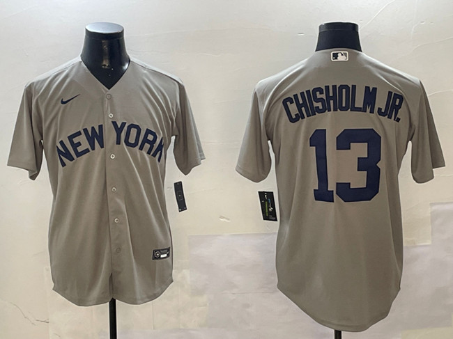 Personalized Men’s New York Yankees #13 Jazz Chisholm Jr. Grey Cool Base Stitched Baseball Jersey