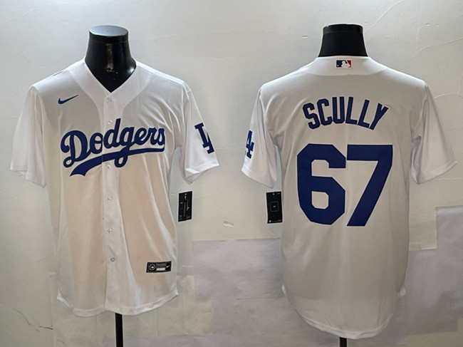 Personalized Men’s Los Angeles Dodgers #67 Vin Scully White Cool Base Stitched Baseball Jersey