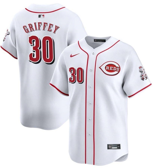 Personalized Men’s Cincinnati Reds #30 Ken Griffey Jr. White Home Limited Stitched Baseball Jersey