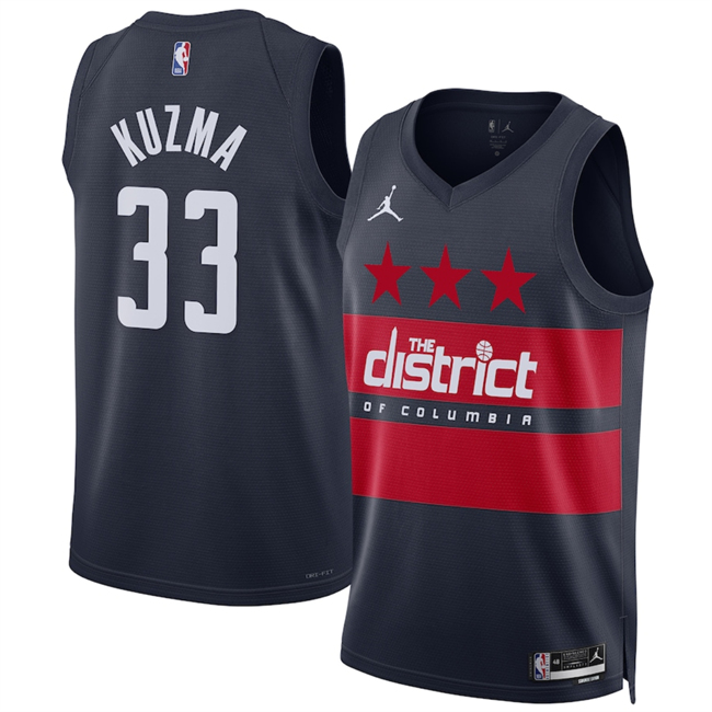 Personalized Men’s Washington Wizards #33 Kyle Kuzma Navy 2024 25 Statement Edition Stitched Basketball Jersey
