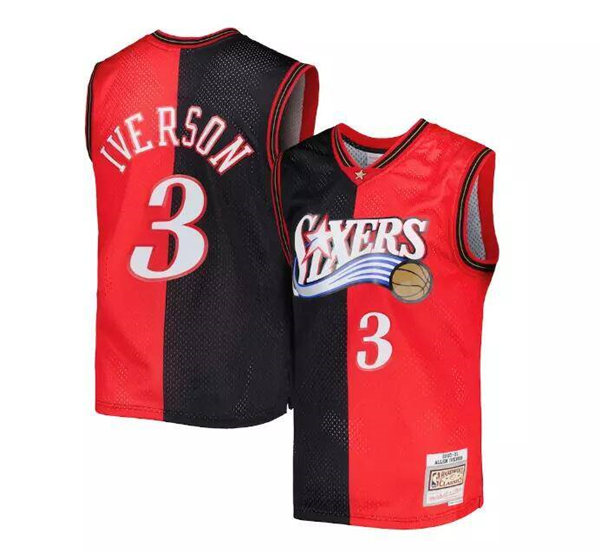 Personalized Men’s Philadelphia 76ers #3 Allen Iverson Split Red Black 2000-01 Mitchell & Ness Stitched Basketball Jersey