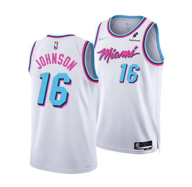 Personalized Men’s Miami Heat #16 Keshad Johnson White 2024 25 City Edition Stitched Basketball Jersey