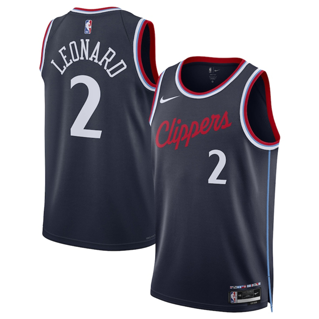 Personalized Men’s Los Angeles Clippers #2 Kawhi Leonard Navy 2024 25 Icon Edition Stitched Jersey