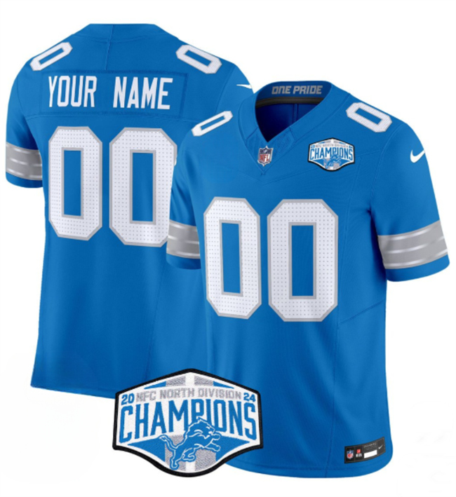 Personalized Men’s Detroit Lions Active Player Blue 2024 NFC North Champions F.U.S.E. Limited Stitched Jersey