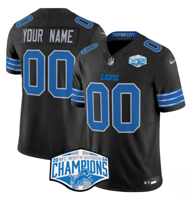 Personalized Men’s Detroit Lions Active Player Black 2024 NFC North Champions F.U.S.E. Limited Stitched Jersey