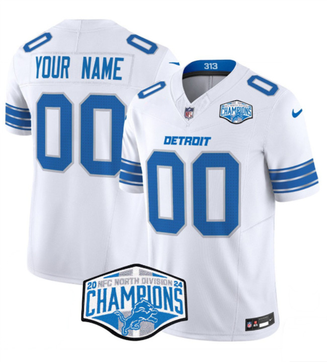 Personalized Men’s Detroit Lions Active Player White 2024 NFC North Champions F.U.S.E. Limited Stitched Jersey