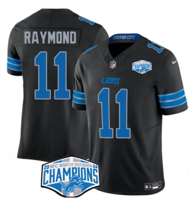 Personalized Men’s Detroit Lions #11 Kalif Raymond Black 2024 NFC North Champions F.U.S.E. Limited Stitched Jersey