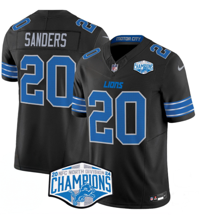 Personalized Men’s Detroit Lions #20 Barry Sanders Black 2024 NFC North Champions F.U.S.E. Limited Stitched Jersey