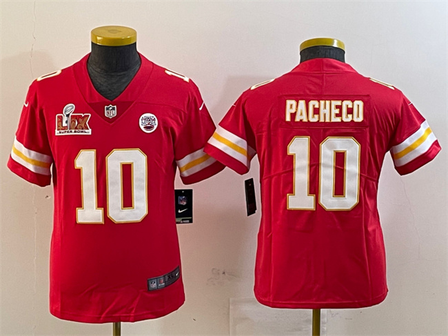 Personalized Youth Kansas City Chiefs #10 Isiah Pacheco Red 2025 Super Bowl LIX Patch Untouchable Limited Stitched Football Jersey