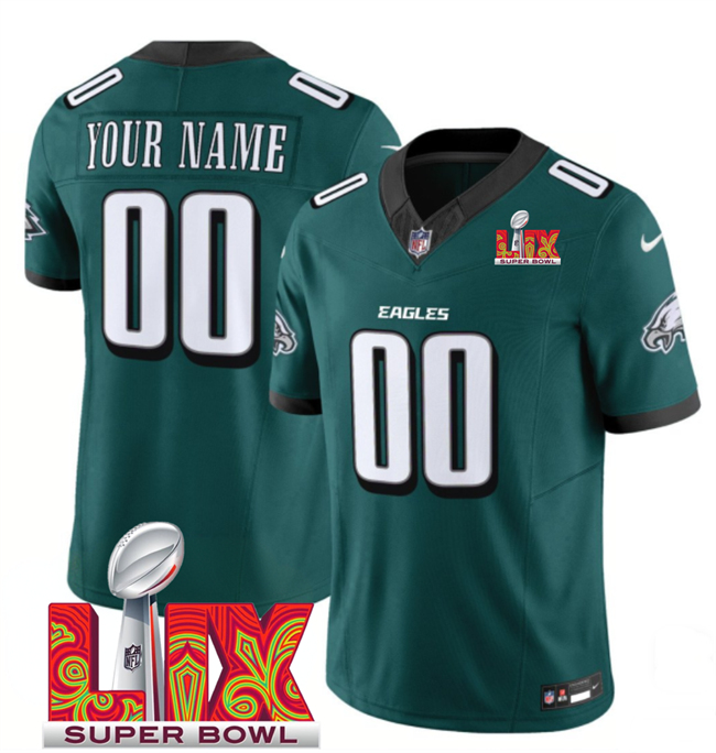 Personalized Men’s Philadelphia Eagles Active Player Green 2025 Super Bowl LIX Patch New F.U.S.E. Limited Stitched Football Jersey