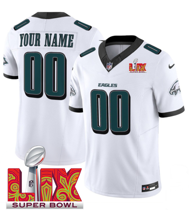 Personalized Men’s Philadelphia Eagles Active Player White 2025 Super Bowl LIX Patch New F.U.S.E. Limited Stitched Football Jersey