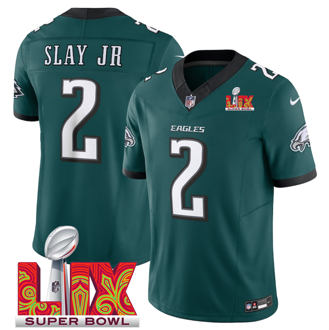 Personalized Men’s Philadelphia Eagles #2 Darius Slay JR Green 2025 Super Bowl LIX Patch New F.U.S.E. Limited Stitched Football Jersey