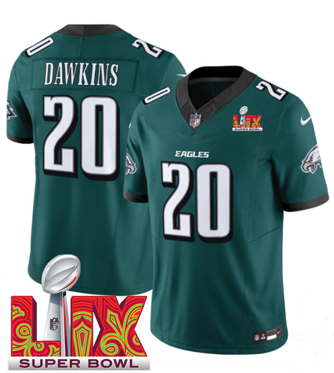 Personalized Men’s Philadelphia Eagles #20 Brian Dawkins Green 2025 Super Bowl LIX Patch New F.U.S.E. Limited Stitched Football Jersey