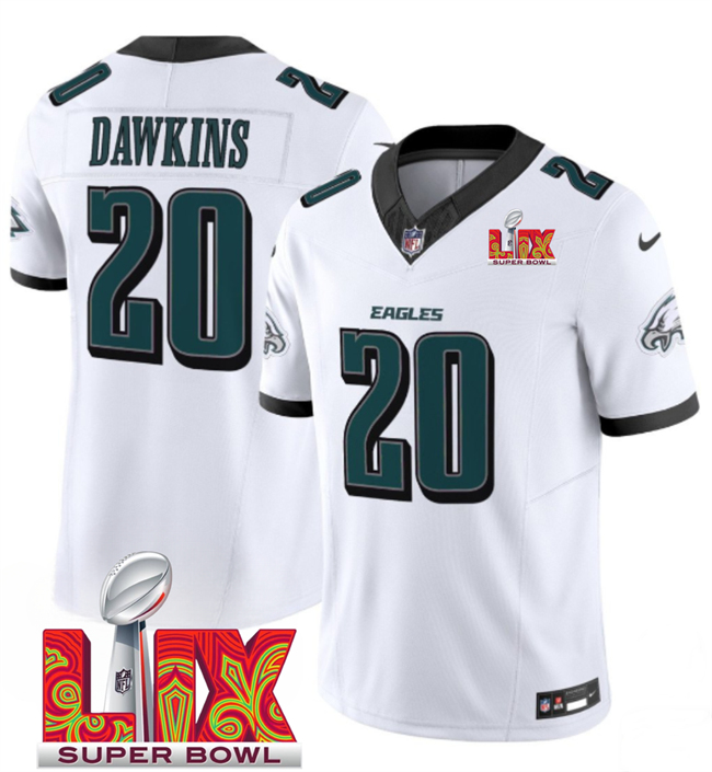 Personalized Men’s Philadelphia Eagles #20 Brian Dawkins White 2025 Super Bowl LIX Patch New F.U.S.E. Limited Stitched Football Jersey