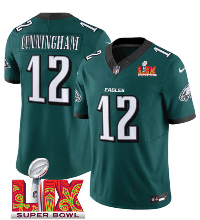 Personalized Men’s Philadelphia Eagles #12 Randall Cunningham Green 2025 Super Bowl LIX Patch New F.U.S.E. Limited Stitched Football Jersey