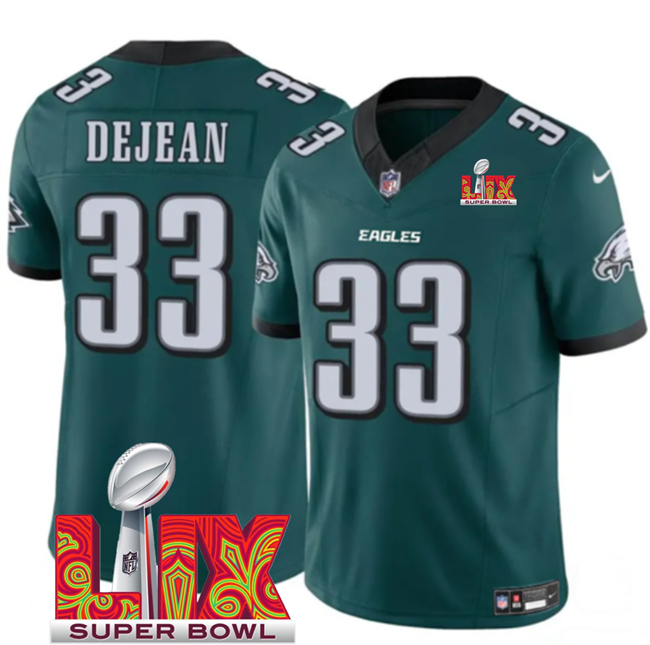 Personalized Men’s Philadelphia Eagles #33 Cooper DeJean Green 2025 Super Bowl LIX Patch New F.U.S.E. Untouchable Limited Stitched Football Jersey