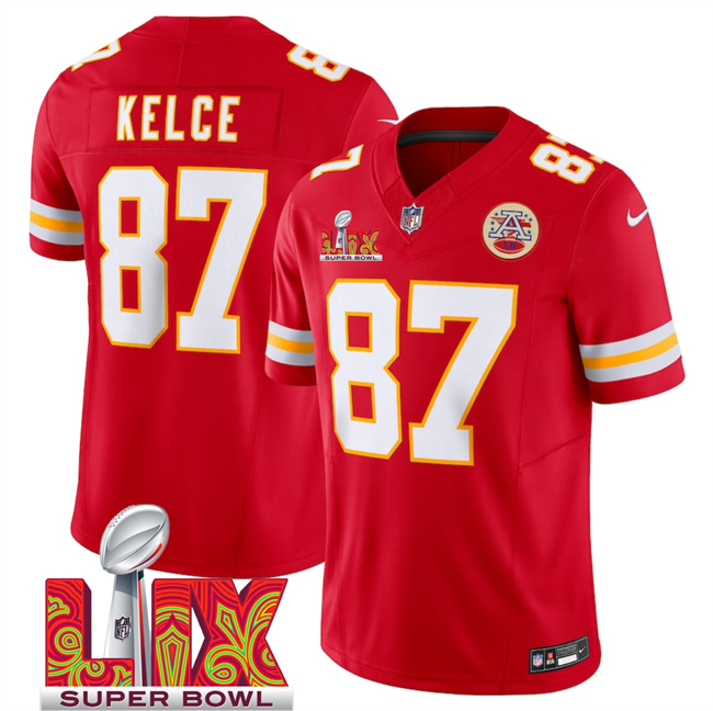 Personalized Men’s Kansas City Chiefs #87 Travis Kelce Red 2025 Super Bowl LIX Patch F.U.S.E. Limited Stitched Football Jersey