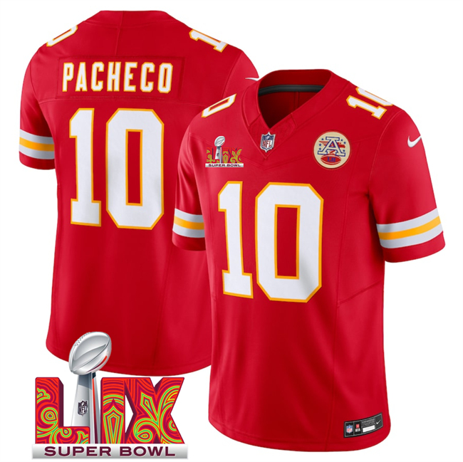 Personalized Men’s Kansas City Chiefs #10 Isiah Pacheco Red 2025 Super Bowl LIX Patch F.U.S.E. Limited Stitched Football Jersey