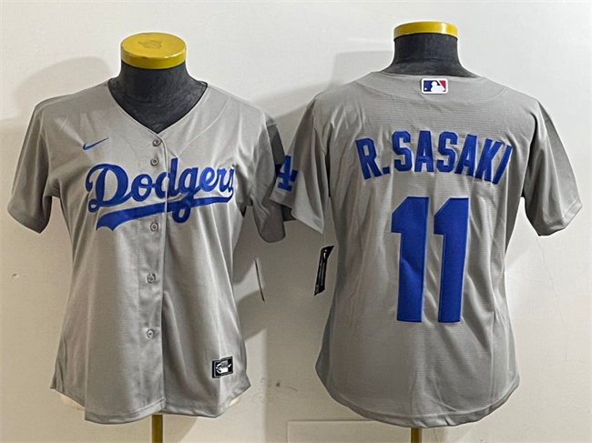 Personalized Women’s Los Angeles Dodgers #11 Roki Sasaki Grey Cool Base Stitched Baseball Jersey(Run Small)