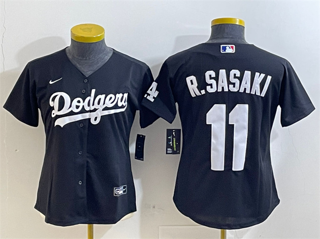 Personalized Women’s Los Angeles Dodgers #11 Roki Sasaki Black Cool Base Stitched Baseball Jersey(Run Small)