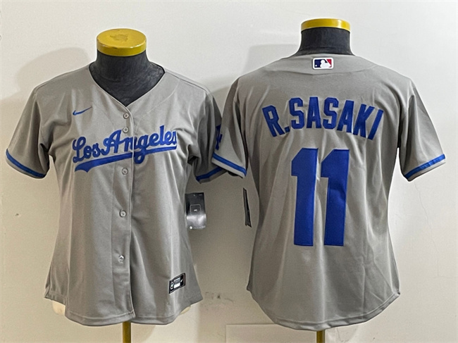 Personalized Women’s Los Angeles Dodgers #11 Roki Sasaki Grey Cool Base Stitched Baseball Jersey(Run Small) 1