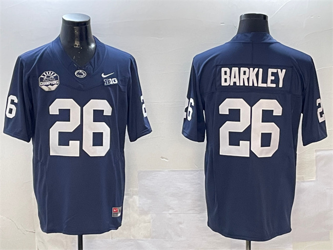 Personalized Men’s Penn State Nittany Lions #26 Saquon Barkley Navy 2024 Fiesta Bowl Champions Patch F.U.S.E. Limited Stitched Jersey