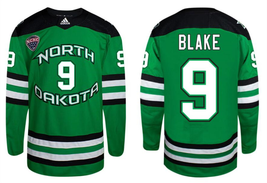 Personalized Men’s North Dakota Fighting Hawks #9 Jackson Blake Green Stitched Hockey Jersey