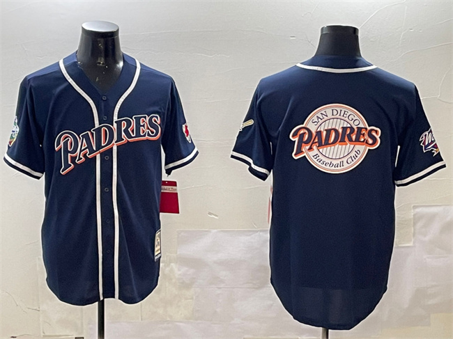 Personalized Men’s San Diego Padres Tan Team Big Logo Navy 1998 World Series Cool Base Stitched Baseball Jersey