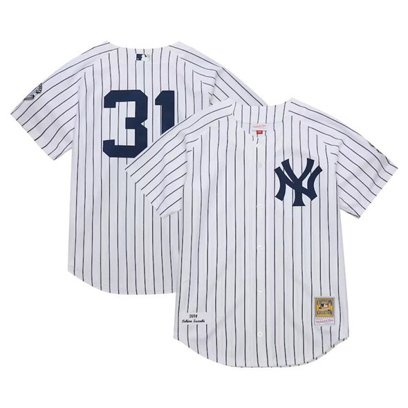 Personalized Men’s New York Yankees #31 Ichiro Suzuki White 2014 Cooperstown Collection Mitchell & Ness Throwback Stitched Baseball Jersey