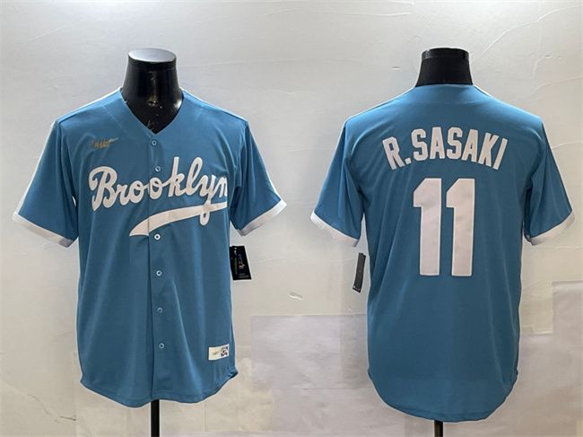 Personalized Men’s Los Angeles Dodgers #11 Roki Sasaki Blue Throwback Stitched Baseball Jersey