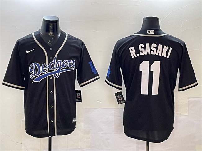 Personalized Men’s Los Angeles Dodgers #11 Roki Sasaki Black Cool Base Stitched Baseball Jersey