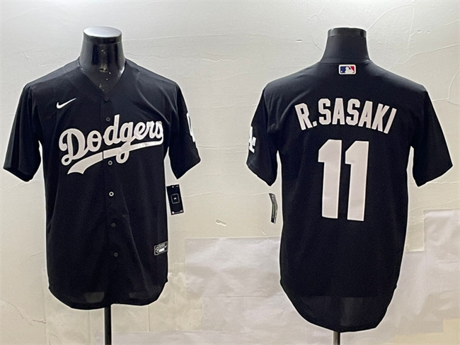 Personalized Men’s Los Angeles Dodgers #11 Roki Sasaki Black Cool Base Stitched Baseball Jersey 1
