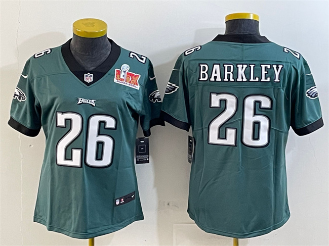 Personalized Women’s Philadelphia Eagles #26 Saquon Barkley Green 2025 Super Bowl LIX Patch Untouchable Limited Stitched Football Jersey(Run Small)