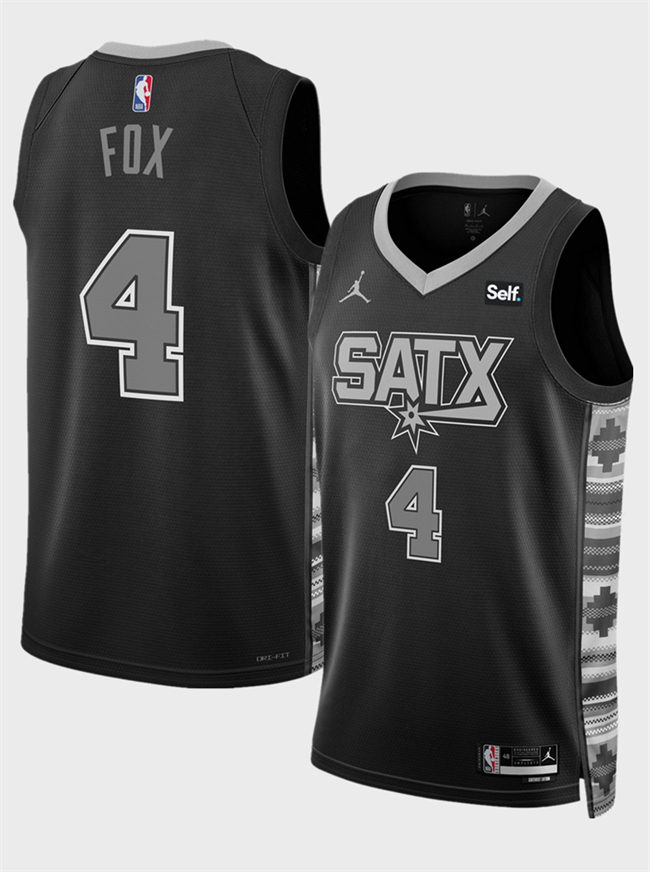 Personalized Men’s San Antonio Spurs #4 De’Aaron Fox Black 2025 Statement Edition Stitched Basketball Jersey