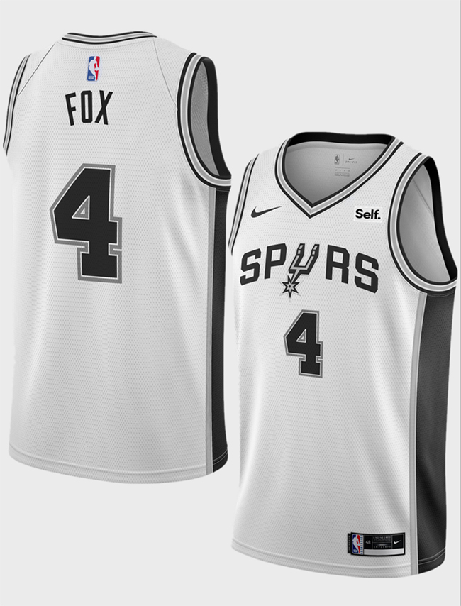 Personalized Men’s San Antonio Spurs #4 De’Aaron Fox White 2025 Association Edition Stitched Basketball Jersey