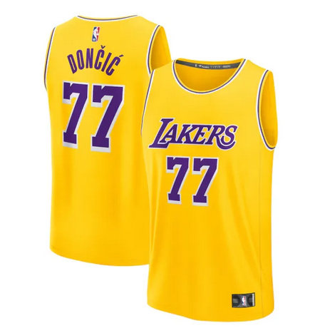 Personalized Men’s Los Angeles Lakers #77 Luka Doncic Yellow Icon Edition Stitched Basketball Jersey