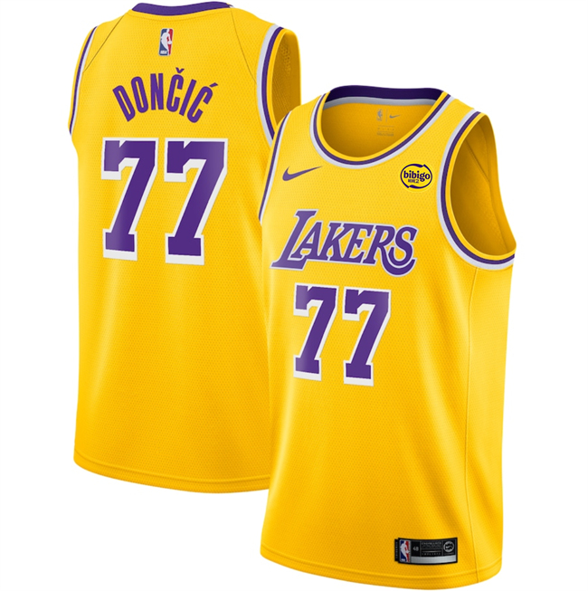 Personalized Men’s Los Angeles Lakers #77 Luka Doncic Yellow 2025 Icon Edition Stitched Basketball Jersey