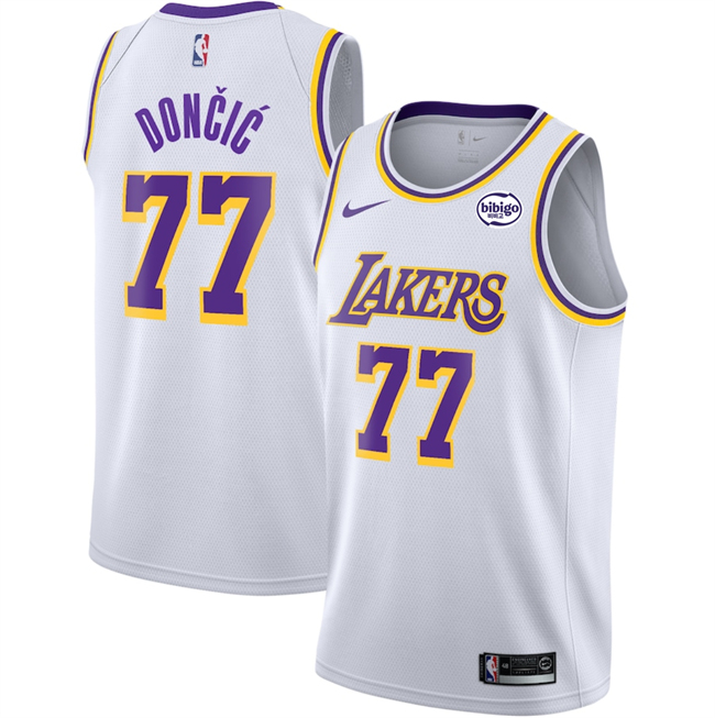 Personalized Men’s Los Angeles Lakers #77 Luka Doncic White 2025 Association Edition Stitched Basketball Jersey