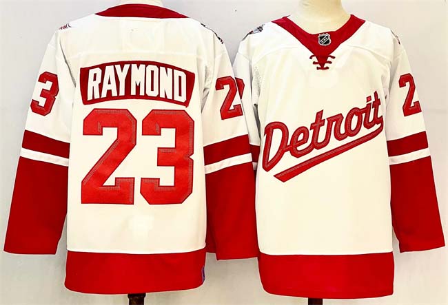 Personalized Men’s Detroit Red Wings #23 Lucas Raymond White Red 2024-25 Stitched Jersey